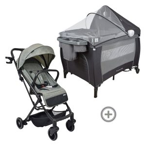 Combo Coche Noah Gris +Cuna Mecedora Nápoles Gris