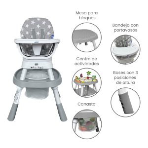 Silla Comedor bebé 12 en 1 con Giro 360 Yae de Priori Gris